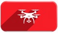 Quadcopter long shadow glyph icon. Style is a flat symbol on a red rounded Royalty Free Stock Photo