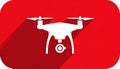 Quadcopter long shadow glyph icon. Style is a flat symbol on a red rounded Royalty Free Stock Photo