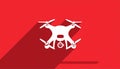 Quadcopter long shadow glyph icon. Style is a flat symbol on a red rounded Royalty Free Stock Photo