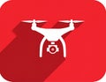 Quadcopter long shadow glyph icon. Style is a flat symbol on a red rounded Royalty Free Stock Photo