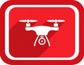 Quadcopter long shadow glyph icon. Style is a flat symbol on a red rounded Royalty Free Stock Photo