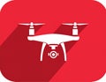 Quadcopter long shadow glyph icon. Style is a flat symbol on a red rounded Royalty Free Stock Photo