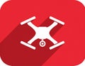 Quadcopter long shadow glyph icon. Style is a flat symbol on a red rounded Royalty Free Stock Photo