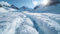 Wide close up photo of glacial surface showing wind carved snow textures, frost cryst Royalty Free Stock Photo
