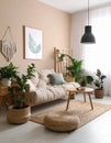 Stylish room interior with green home plants Royalty Free Stock Photo