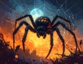 Illustration of spooky spider on web Royalty Free Stock Photo