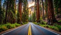 The Winding Path to Wonde. A serpentine road cuts through Yosemite s granite giants Royalty Free Stock Photo