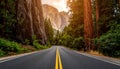 The Winding Path to Wonde. A serpentine road cuts through Yosemite s granite giants Royalty Free Stock Photo