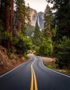 The Winding Path to Wonde. A serpentine road cuts through Yosemite s granite giants Royalty Free Stock Photo