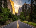 The Winding Path to Wonde. A serpentine road cuts through Yosemite s granite giants Royalty Free Stock Photo