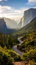 The Winding Path to Wonde. A serpentine road cuts through Yosemite s granite giants Royalty Free Stock Photo