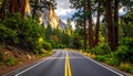 The Winding Path to Wonde. A serpentine road cuts through Yosemite s granite giants Royalty Free Stock Photo