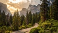 The Winding Path to Wonde. A serpentine road cuts through Yosemite s granite giants Royalty Free Stock Photo