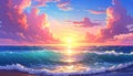 Beautiful sea and sky at sunset - digital artwork Royalty Free Stock Photo