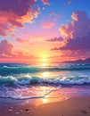 Beautiful sea and sky at sunset - digital artwork Royalty Free Stock Photo