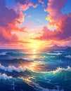 Beautiful sea and sky at sunset - digital artwork Royalty Free Stock Photo