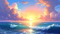 Beautiful sea and sky at sunset - digital artwork Royalty Free Stock Photo