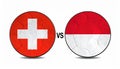 Switzerland versus Indonesia, team sports competition concept. Round flag of countrie Royalty Free Stock Photo