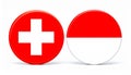 Switzerland versus Indonesia, team sports competition concept. Round flag of countrie Royalty Free Stock Photo