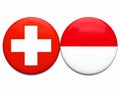 Switzerland versus Indonesia, team sports competition concept. Round flag of countrie Royalty Free Stock Photo