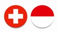 Switzerland versus Indonesia, team sports competition concept. Round flag of countrie Royalty Free Stock Photo
