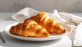 Tasty croissants for breakfast on white plate Royalty Free Stock Photo