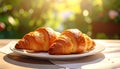 Tasty croissants for breakfast on white plate Royalty Free Stock Photo