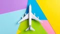 Passenger jet airplane, minimal concept, on funny colors paper with geometric shapes. Royalty Free Stock Photo