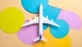 Passenger jet airplane, minimal concept, on funny colors paper with geometric shapes. Royalty Free Stock Photo