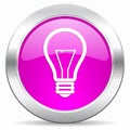 the glossy bulb icon - the pink glossy circle button with bulb pictogram - the idea bulb Royalty Free Stock Photo