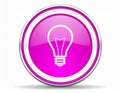 the glossy bulb icon - the pink glossy circle button with bulb pictogram - the idea bulb Royalty Free Stock Photo