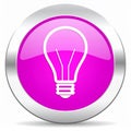 the glossy bulb icon - the pink glossy circle button with bulb pictogram - the idea bulb Royalty Free Stock Photo