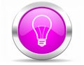the glossy bulb icon - the pink glossy circle button with bulb pictogram - the idea bulb Royalty Free Stock Photo