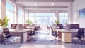 Sunlit Modern Office Interior with Cityscape View Royalty Free Stock Photo