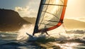 Windsurfer Riding the Waves at Sunset Royalty Free Stock Photo