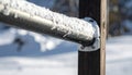 Frosty Snow on a Metal Handrail in Winter Royalty Free Stock Photo