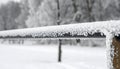 Hoarfrost Crystals on a Frosted Metal Handrail Royalty Free Stock Photo