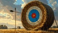 Archery Target in a Field at Sunset Royalty Free Stock Photo