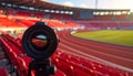 Camera Lens Captures Empty Sports Stadium Reflection Royalty Free Stock Photo
