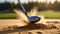 Golf Club Hitting Sand Bunker, Dynamic Action Shot Royalty Free Stock Photo