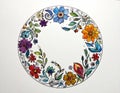 Circular pattern of floral motif, ellipses, branches,flowers, doodles, leaves Royalty Free Stock Photo