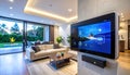 Smart Home Automation Control Panel in a Modern Living Room Royalty Free Stock Photo