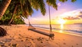 Tropical Beach Swing at Sunset Royalty Free Stock Photo