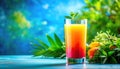 Tropical Sunrise Cocktail on a Beach Table Royalty Free Stock Photo