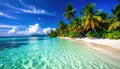 Tropical Paradise Beach with Crystal Clear Turquoise Water and Palm Trees Royalty Free Stock Photo