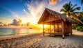 Tropical Beach Paradise Sunset Hut Royalty Free Stock Photo