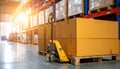 Warehouse Pallet Jack and Boxes Royalty Free Stock Photo