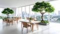 Modern Restaurant Interior with Panoramic City Views Royalty Free Stock Photo