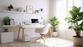 Bright and Airy Home Office with Natural Light and Plants Royalty Free Stock Photo