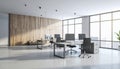 Modern Office Interior Design With Natural Wood Wall and City View Royalty Free Stock Photo
